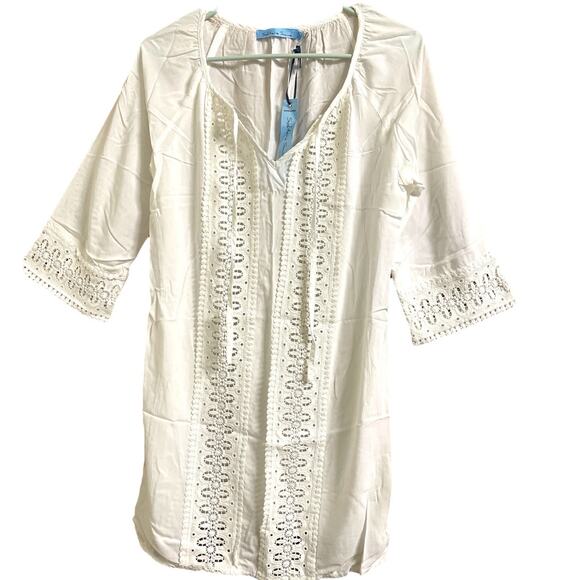 Solitaire Swim White Crochet Boho Beach Swimsuit Cover Up size Medium - Picture 3 of 10